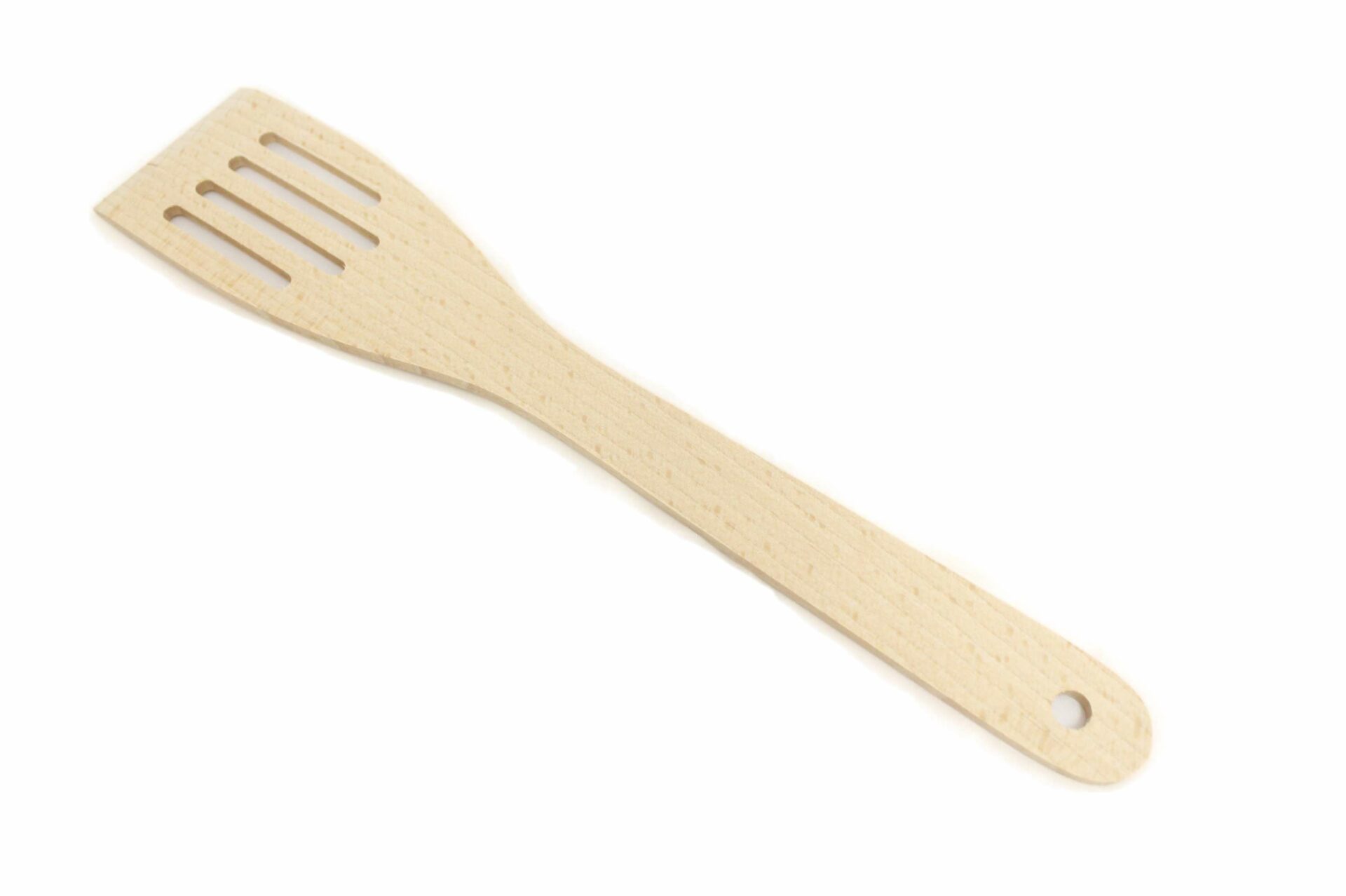 Wooden curved spatula w/slots flat handle Calder
